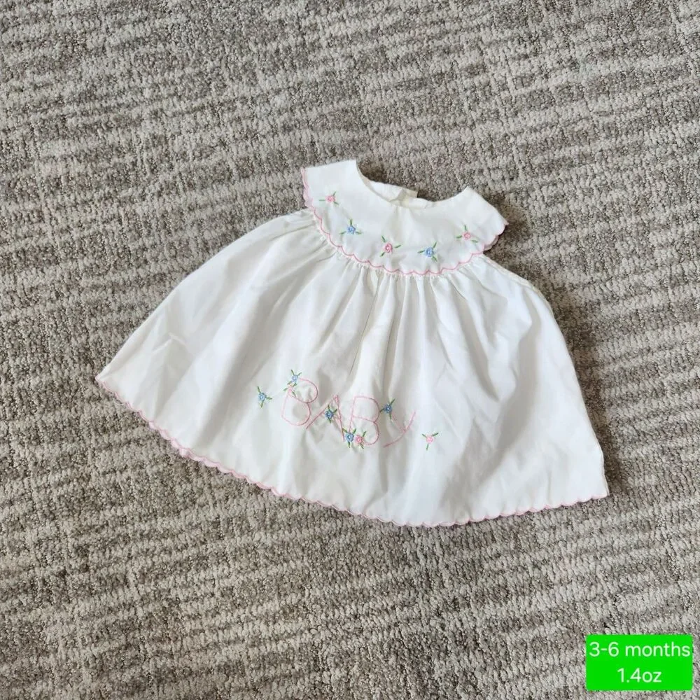 Baby Togs girl's vintage embroidered dress white size 3-6 months